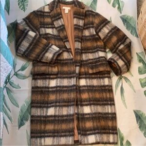 Plaid Long Coat in Brown and Tan